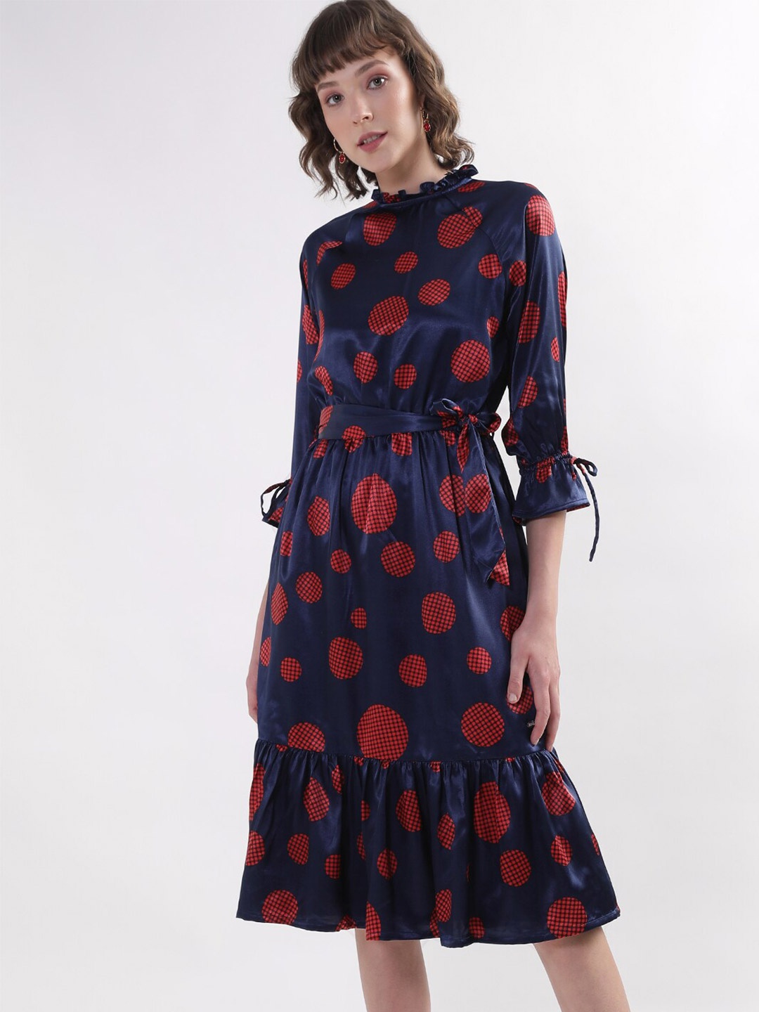 

ELLE High Neck Floral Print A-Line Dress, Navy blue