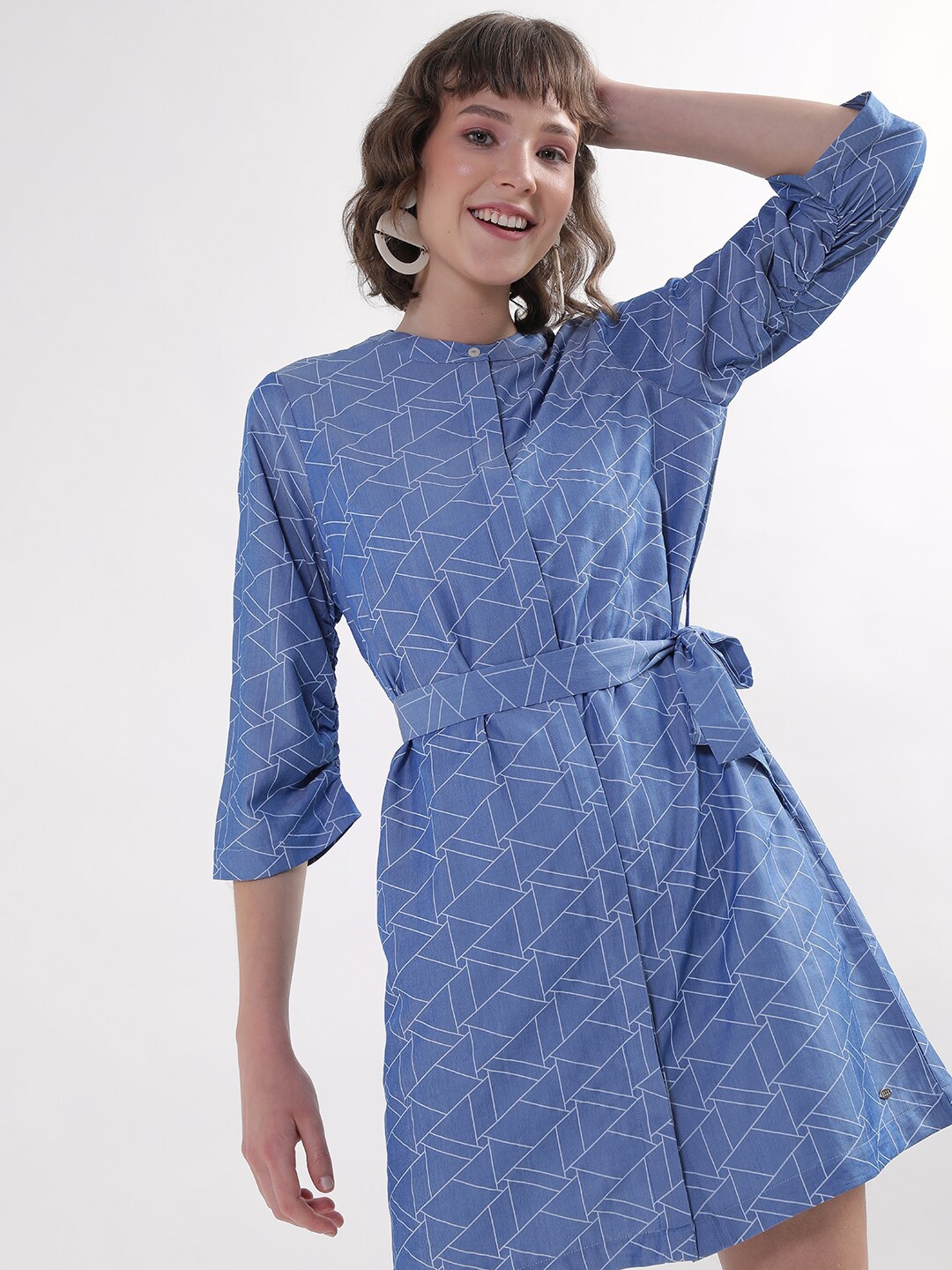 

ELLE Geometric Print A-Line Dress, Blue