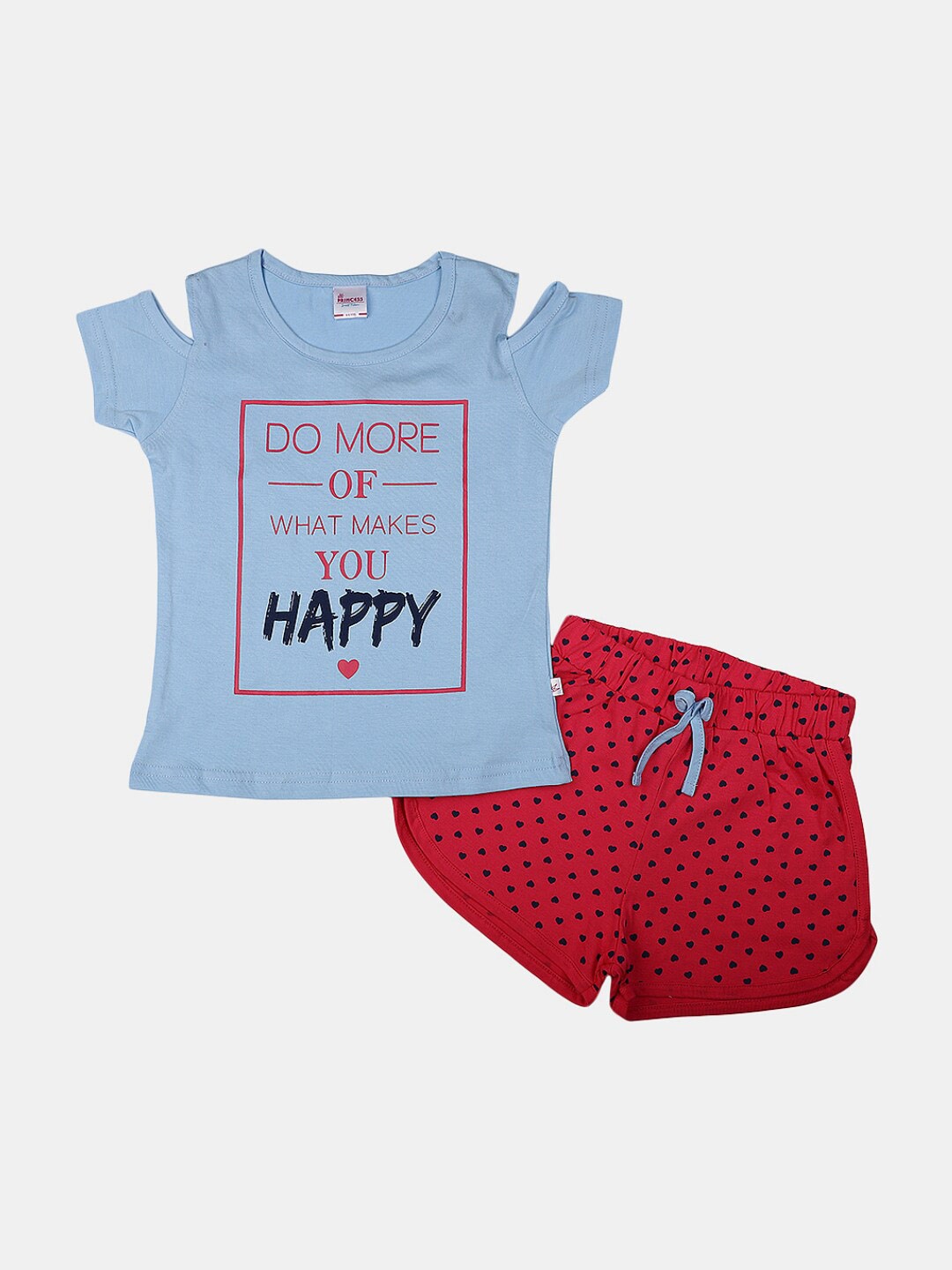 

V-Mart Girls Printed Pure Cotton Round Neck Top with Shorts Clothing Set, Blue