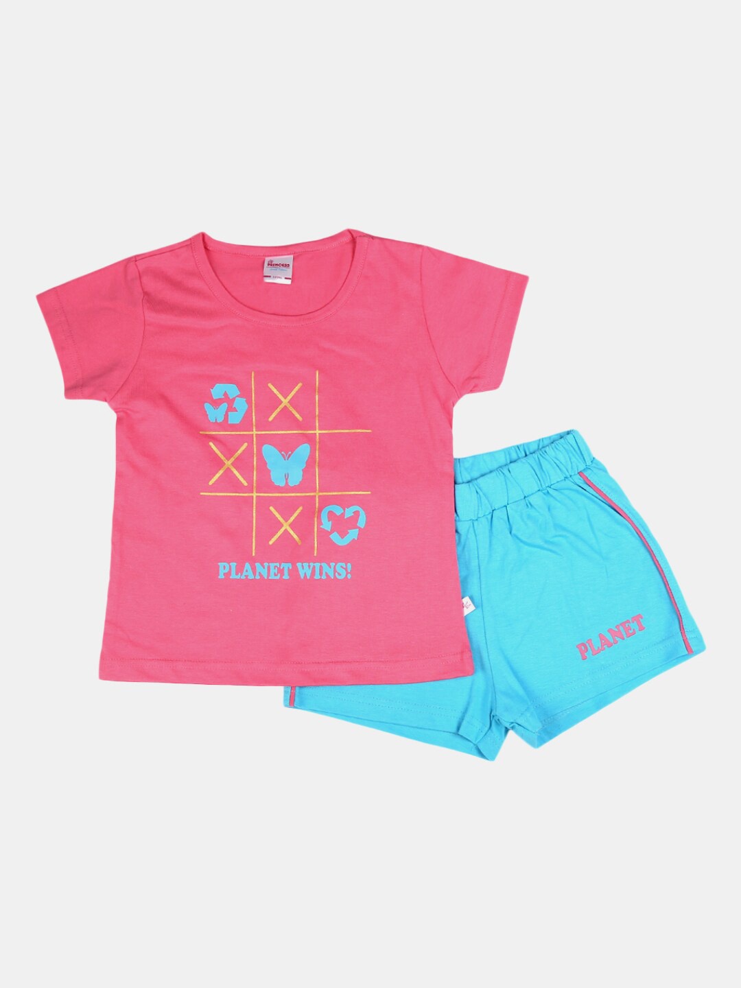 

V-Mart Girls Printed Pure Cotton Round Neck T-shirt with Shorts Clothing Set, Pink