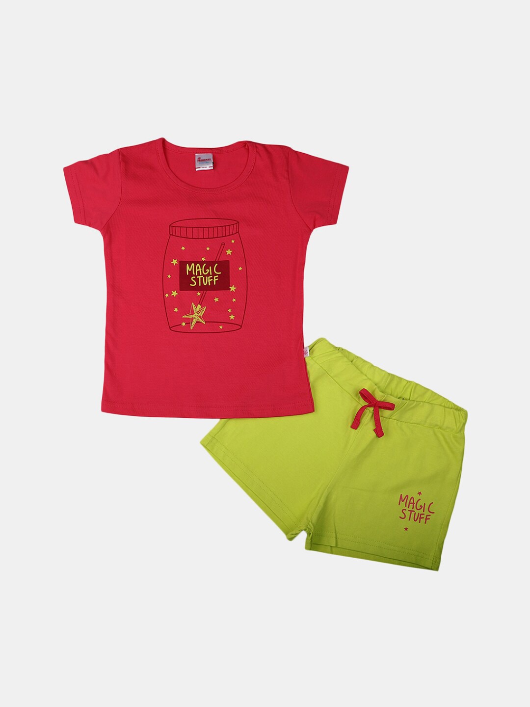 

V-Mart Girls Printed Pure Cotton Round Neck T-shirt with Shorts Clothing Set, Red