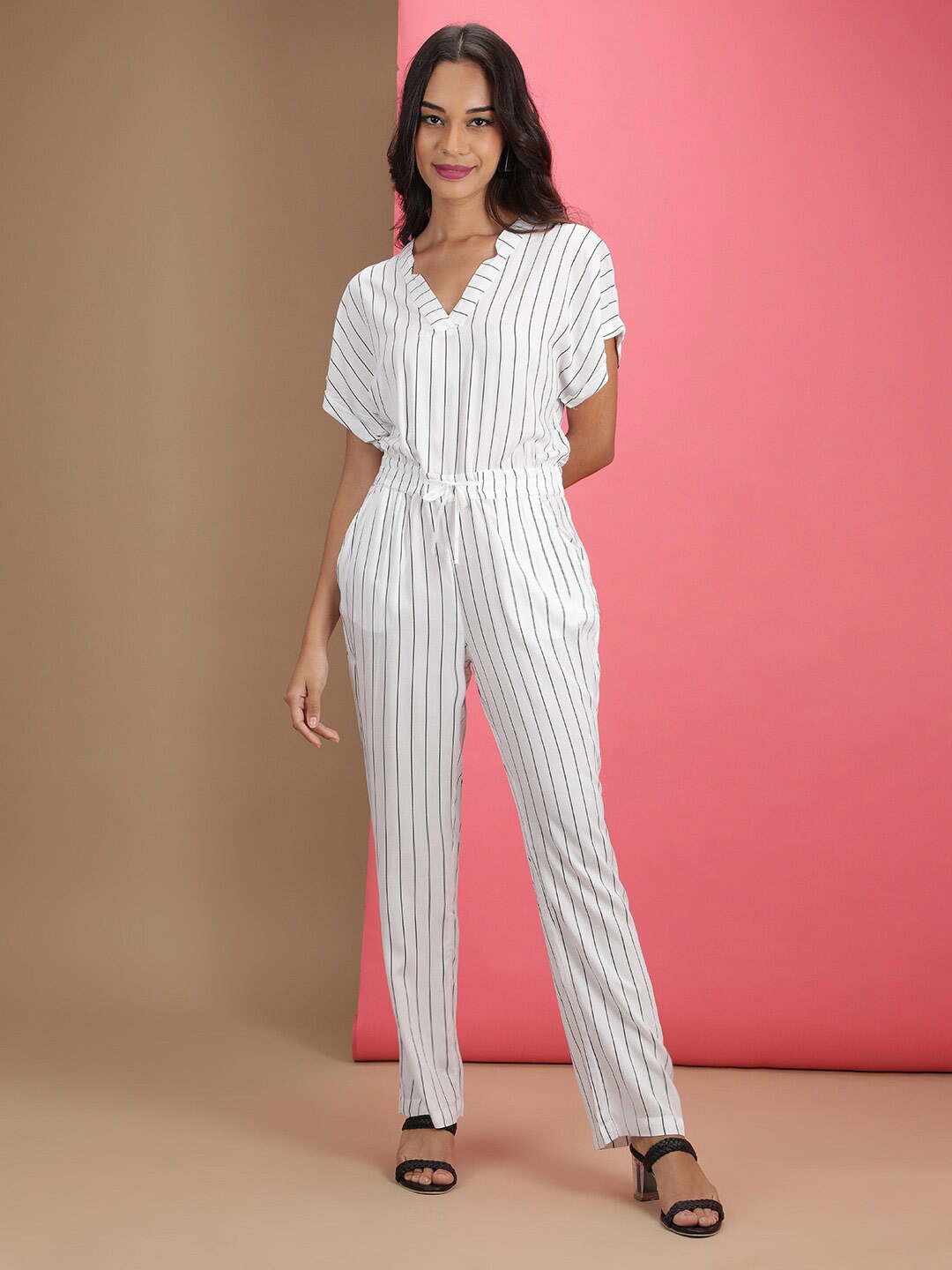 

Freehand by The Indian Garage Co Striped Basic Jumpsuit, White