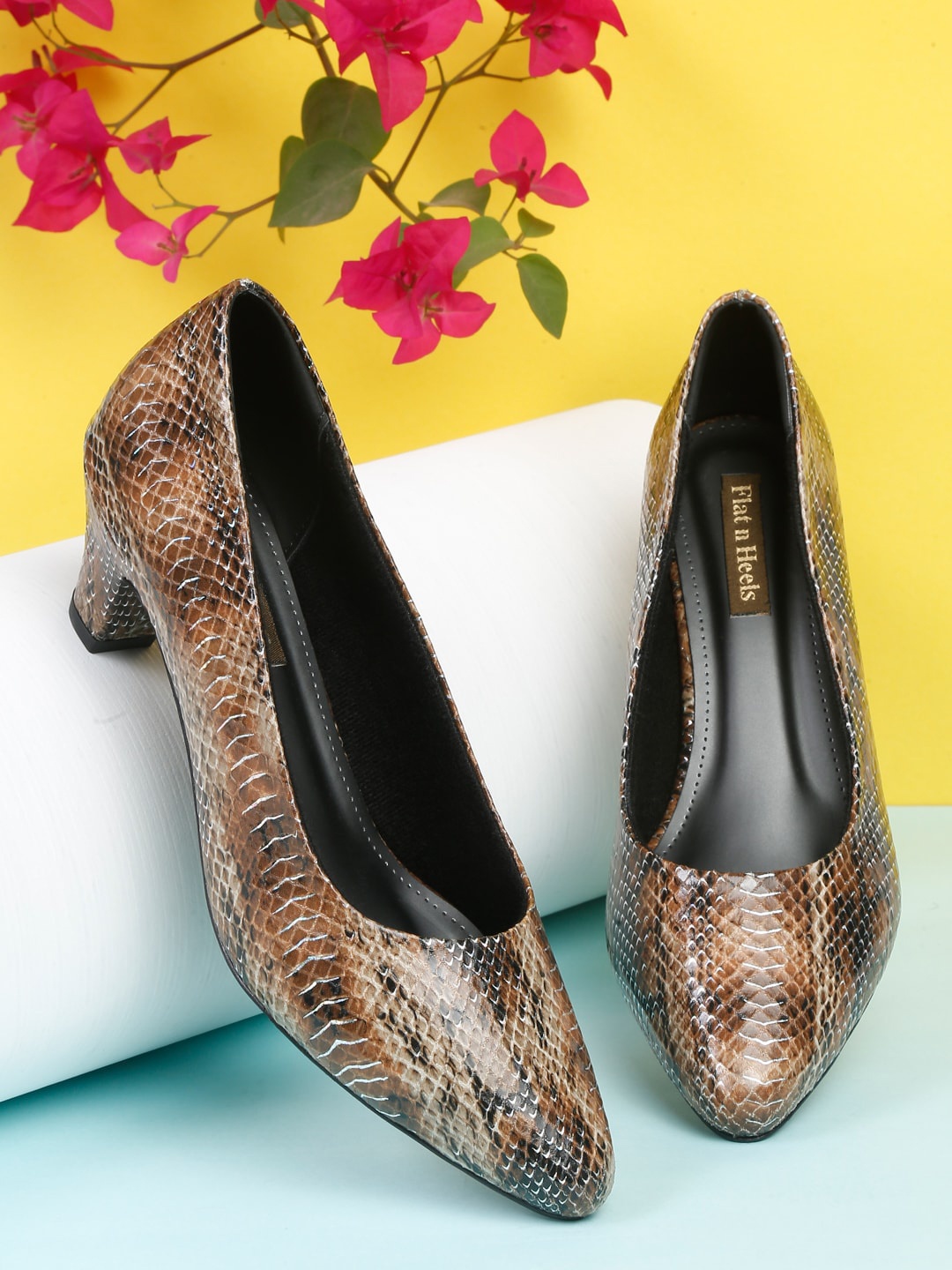 

Flat n Heels Animal Printed Kitten Heel Pumps, Brown