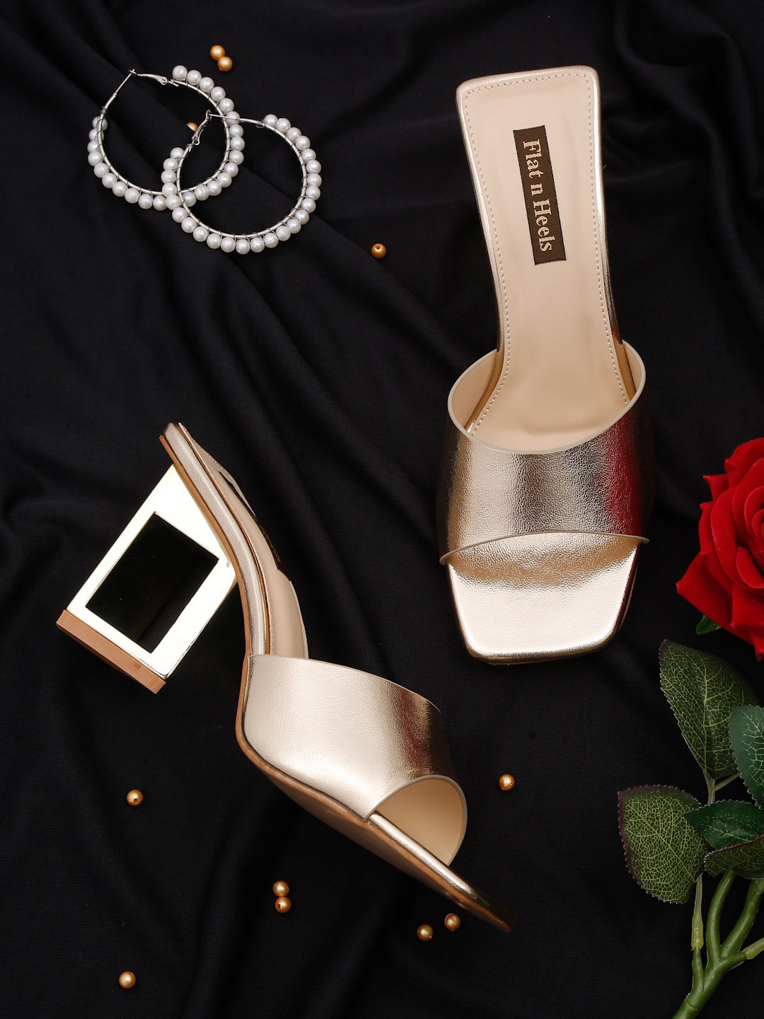 

Flat n Heels Open Toe Block Heels, Gold
