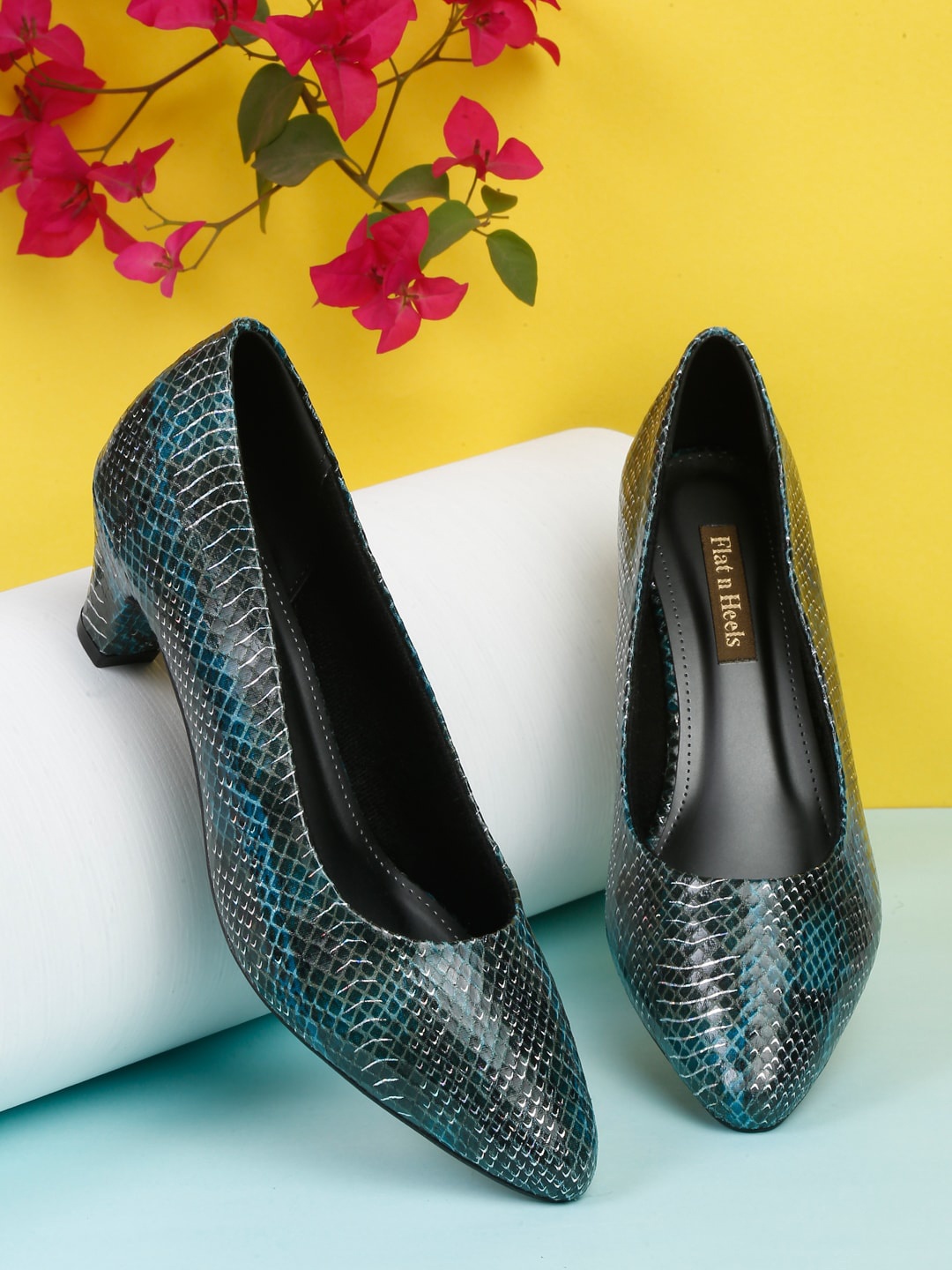 

Flat n Heels Animal Printed Block Heel Pumps, Green