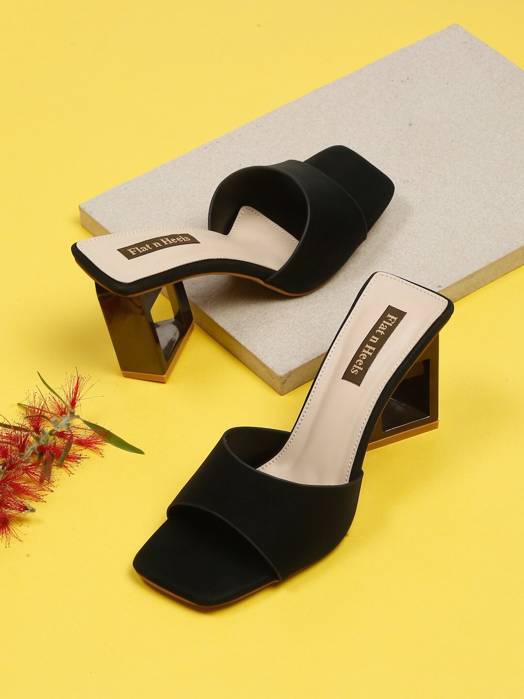 

Flat n Heels Open Toe Block Heels, Black