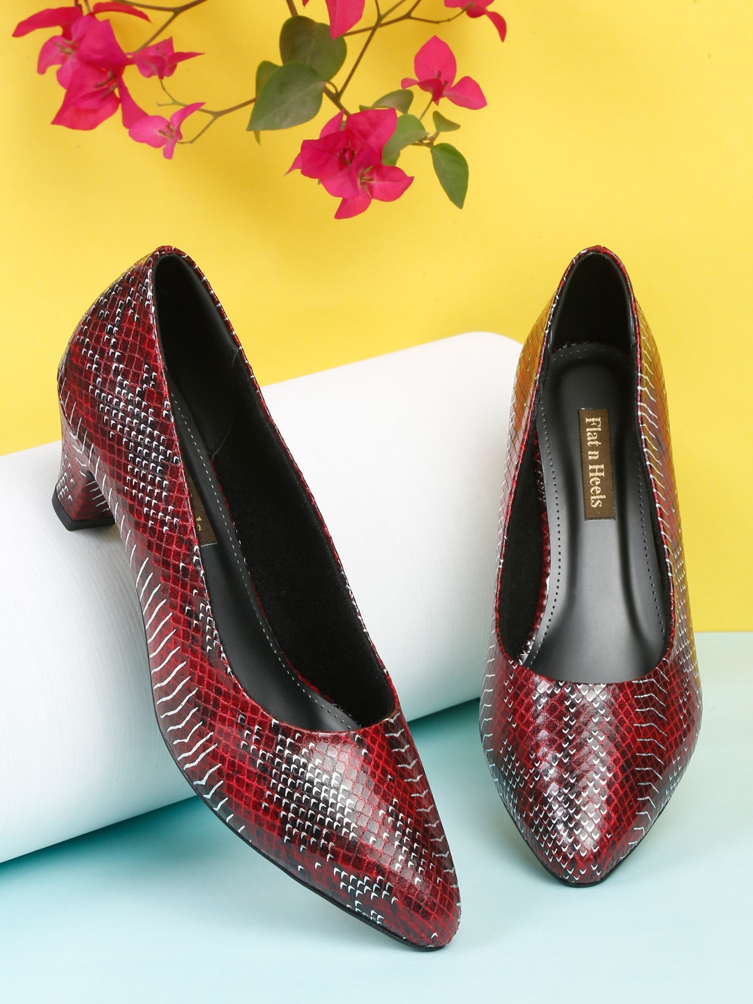 

Flat n Heels Animal Printed Kitten Heel Pumps, Maroon