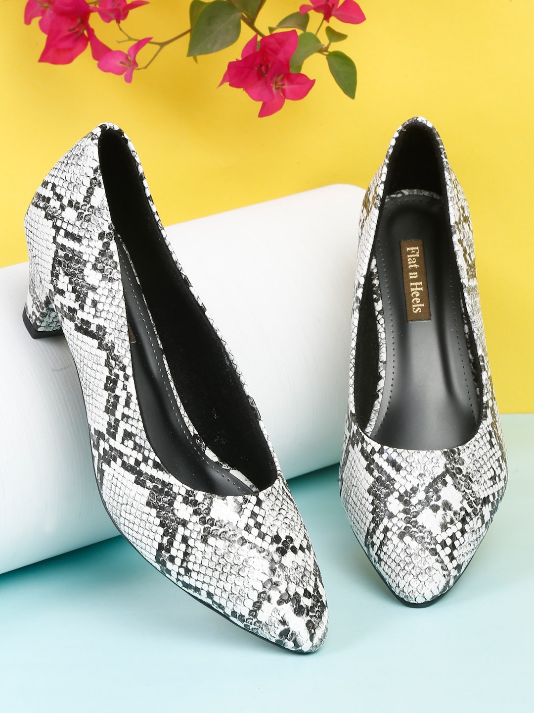 

Flat n Heels Animal Printed Kitten Heel Pumps, White