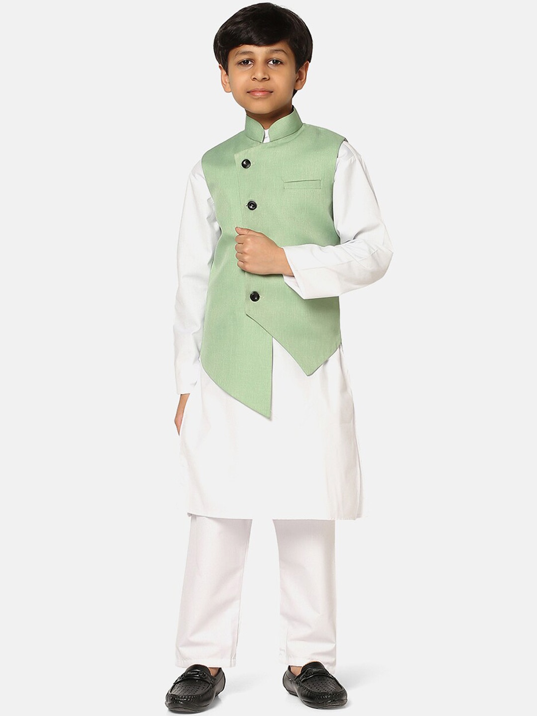 

TAHVO Boys Kurta Pyjama with Nehru Jacket, Green