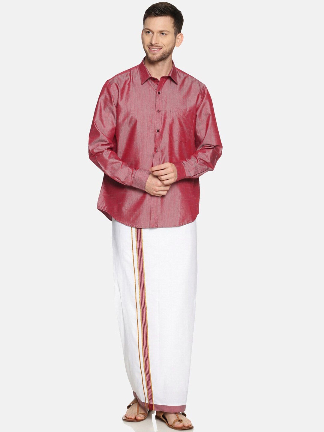 

Ramraj Men Shirt and Dhoti Set, Purple