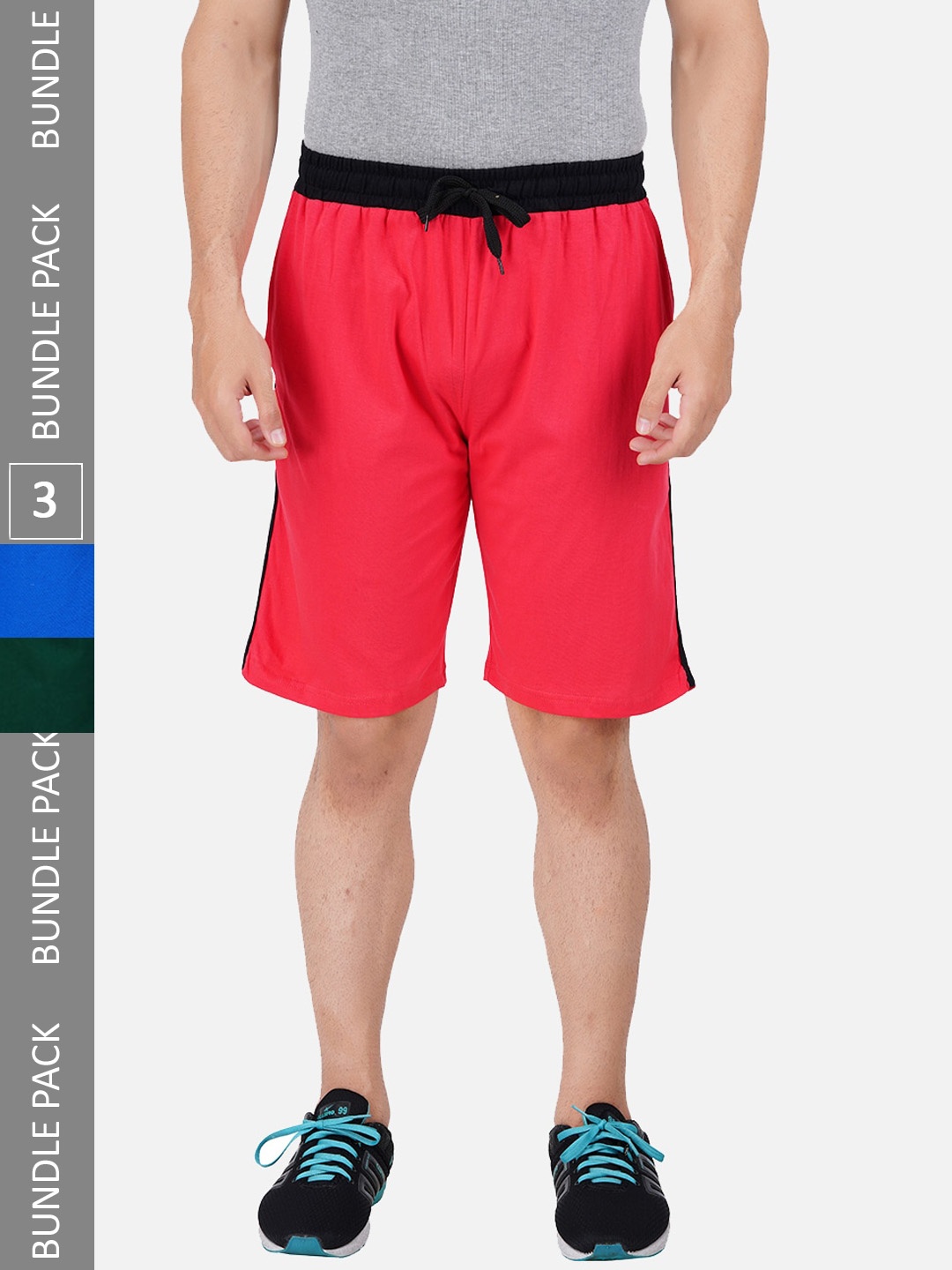

PRIDE APPAREL Men Pack Of 3 Antimicrobial Technology pure Cotton Sports Shorts, Red