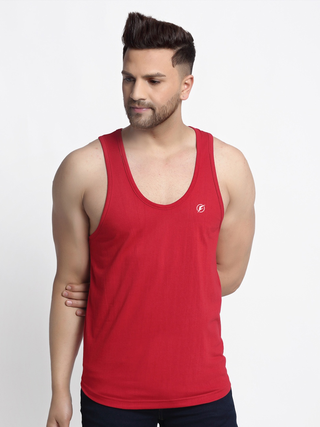 

Friskers Scoop Neck Pure Cotton Gym Innerwear Vests, Red