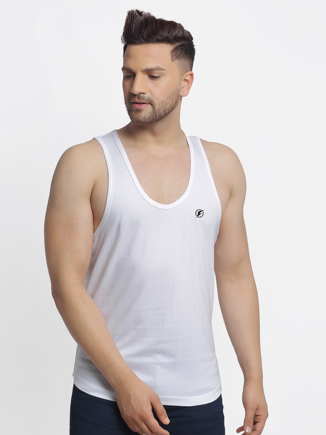 

Friskers Scoop Neck Pure Cotton Gym Innerwear Vests, White