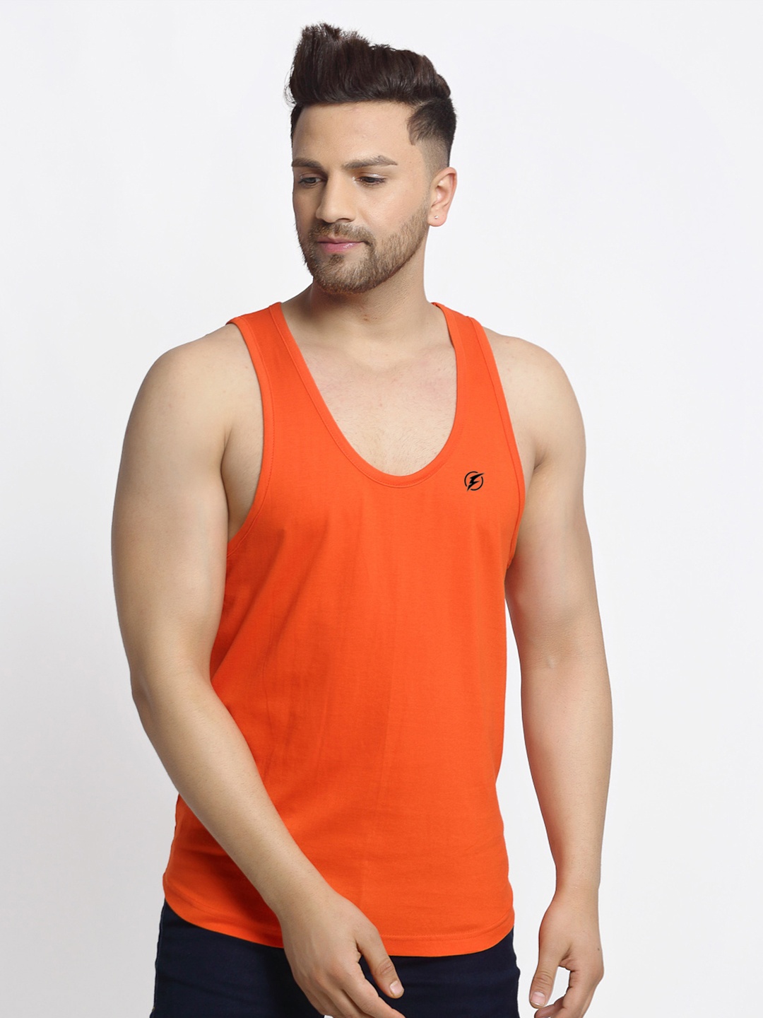 

Friskers Scoop Neck Pure Cotton Gym Innerwear Vests, Orange