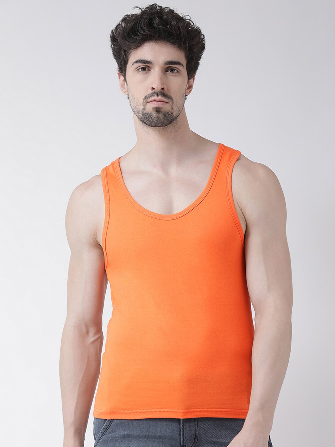 

Friskers Scoop Neck Pure Cotton Gym Innerwear Vests, Orange