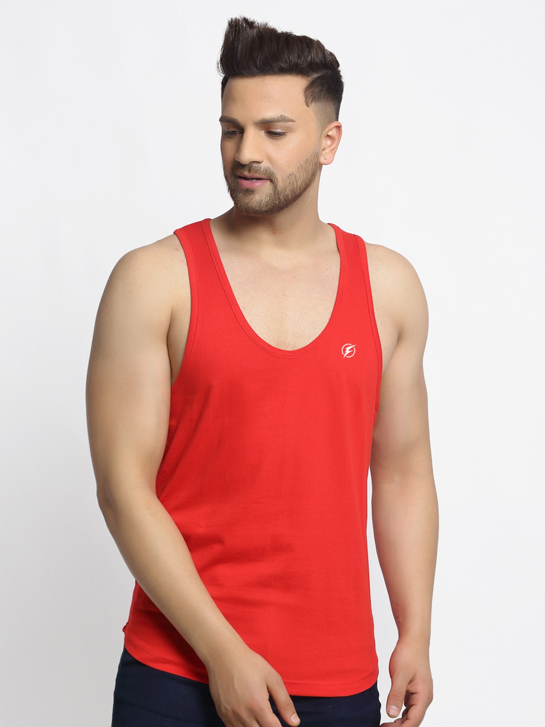 

Friskers Scoop Neck Pure Cotton Gym Innerwear Vests, Red