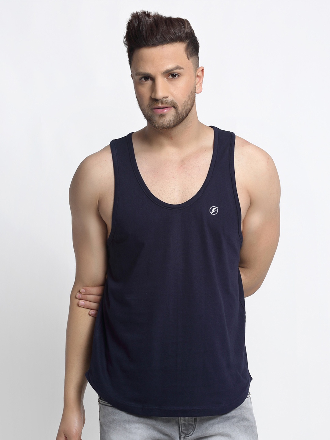 

Friskers Scoop Neck Pure Cotton Gym Innerwear Vests, Navy blue