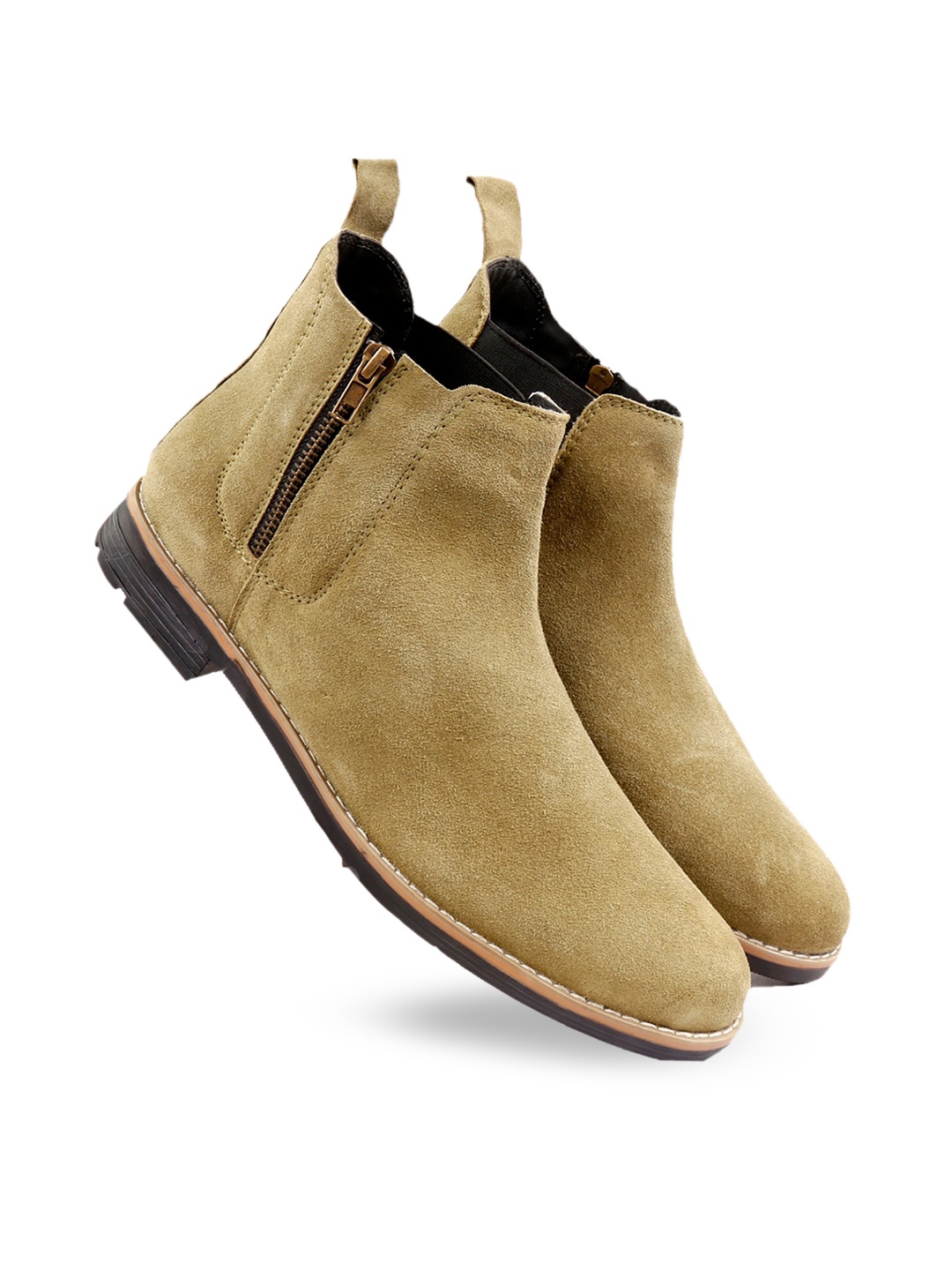 

bacca bucci Men Mid Top Block-Heel Leather Chelsea Boots, Olive