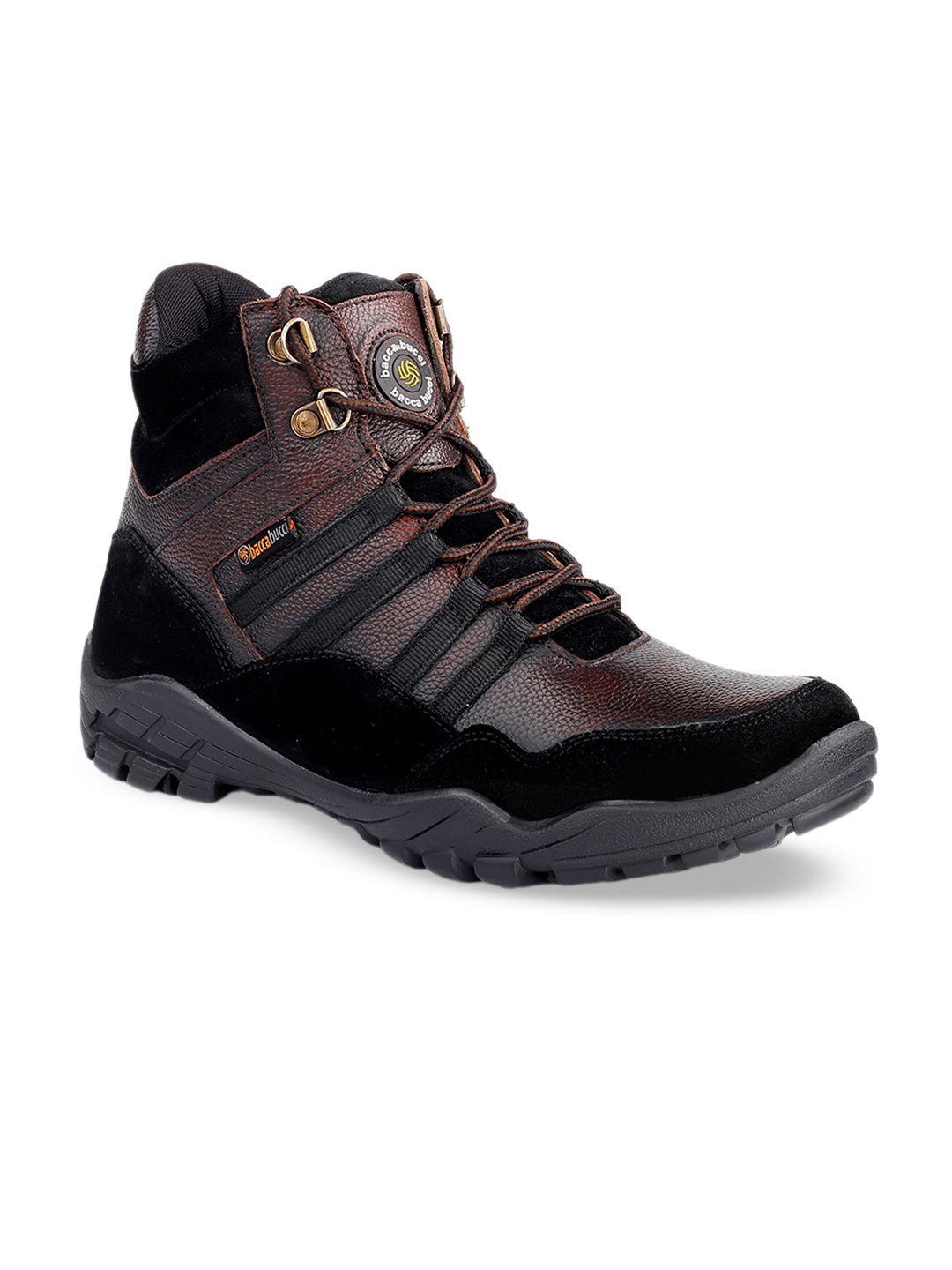 

bacca bucci Men Textured Leather Platform-Heeled Hiking Boots, Brown