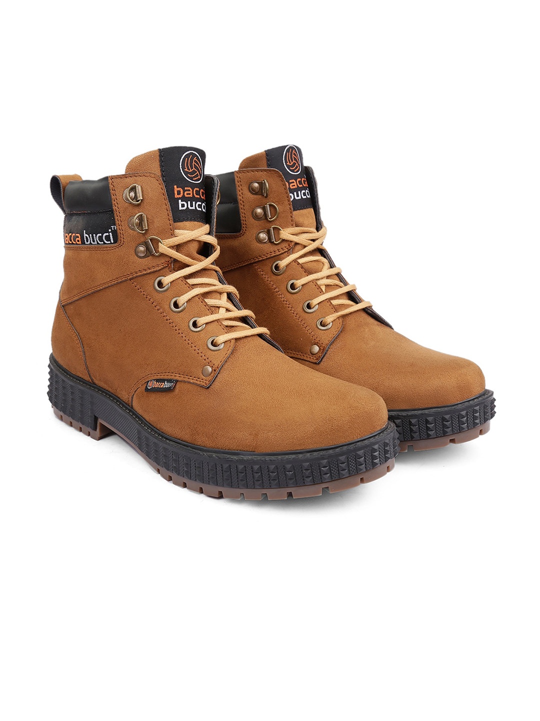 

bacca bucci Men Mid Top Block-Heel Hiking Boots, Brown