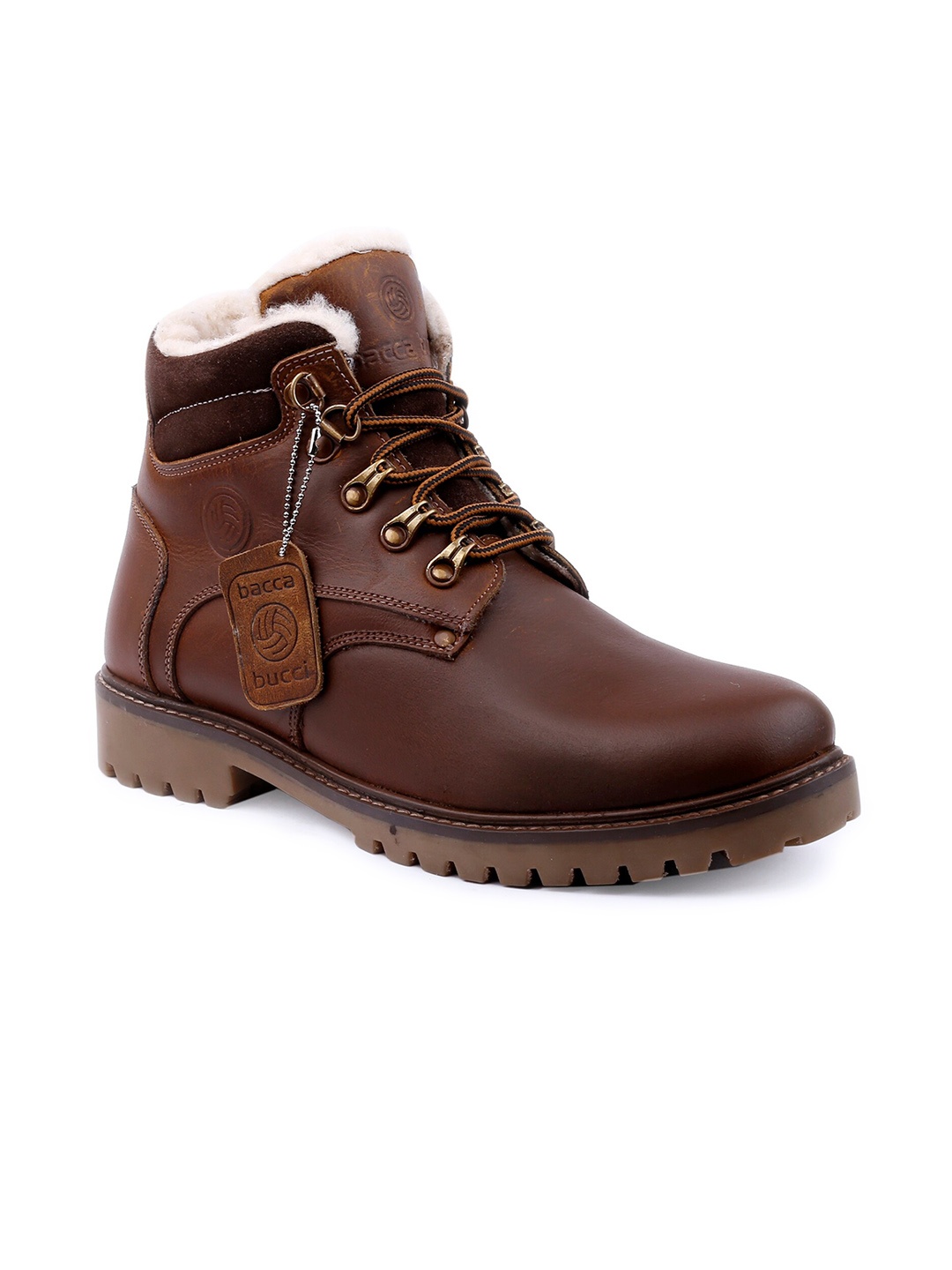 

bacca bucci Men Leather Hiking Boots, Brown