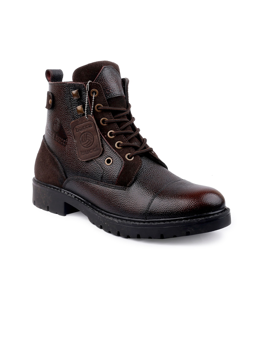 

bacca bucci Men Textured Leather Hiking Boots, Brown