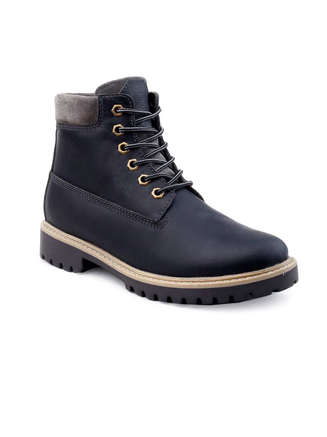 

bacca bucci Men Textured Block-Heeled Genuine Leather Hiking Boots, Black
