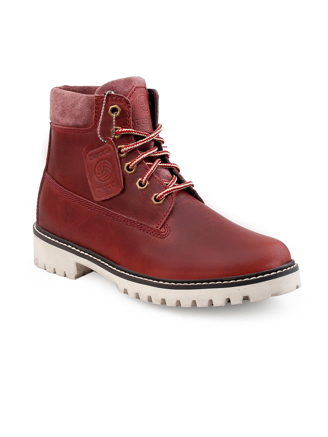 

bacca bucci Men Mid Top Flatform-Heel Leather Hiking Boots, Maroon