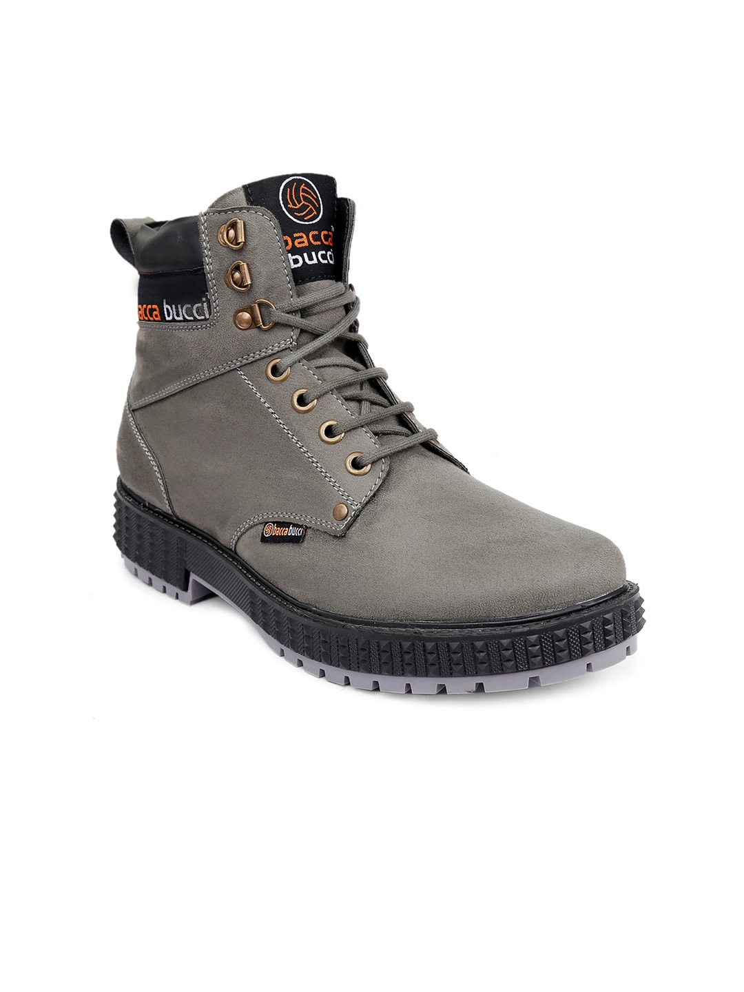 

bacca bucci Men Textured Platform-Heeled Hiking Boots, Grey