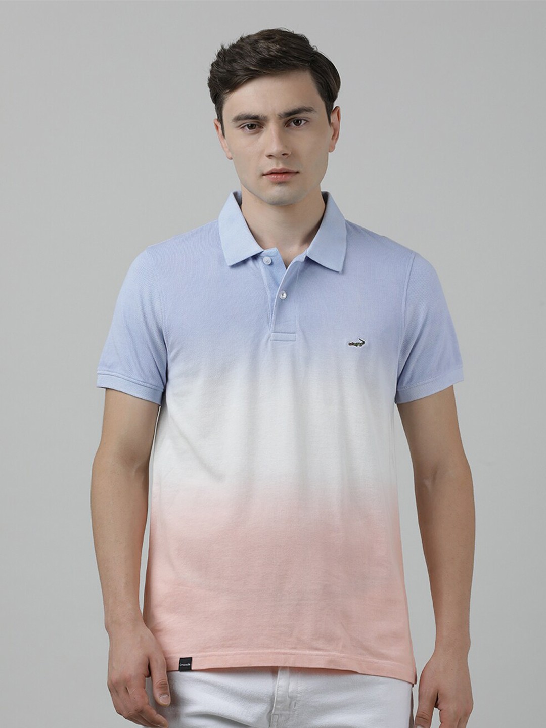 

Crocodile Ombre Polo Collar Slim Fit Cotton T-shirt, Blue