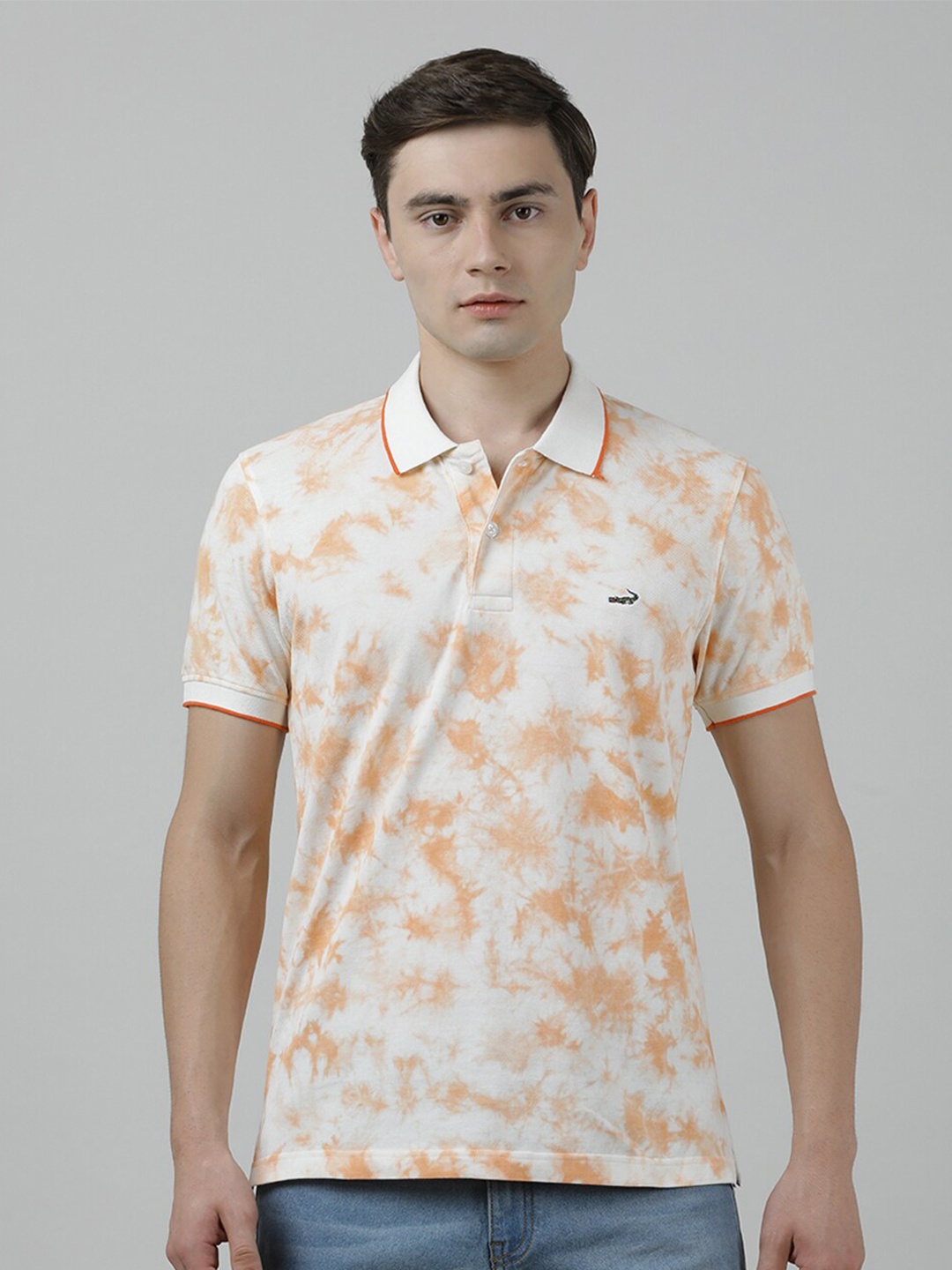 

Crocodile Tie & dye Polo Collar Slim Fit Cotton T-shirt, Orange