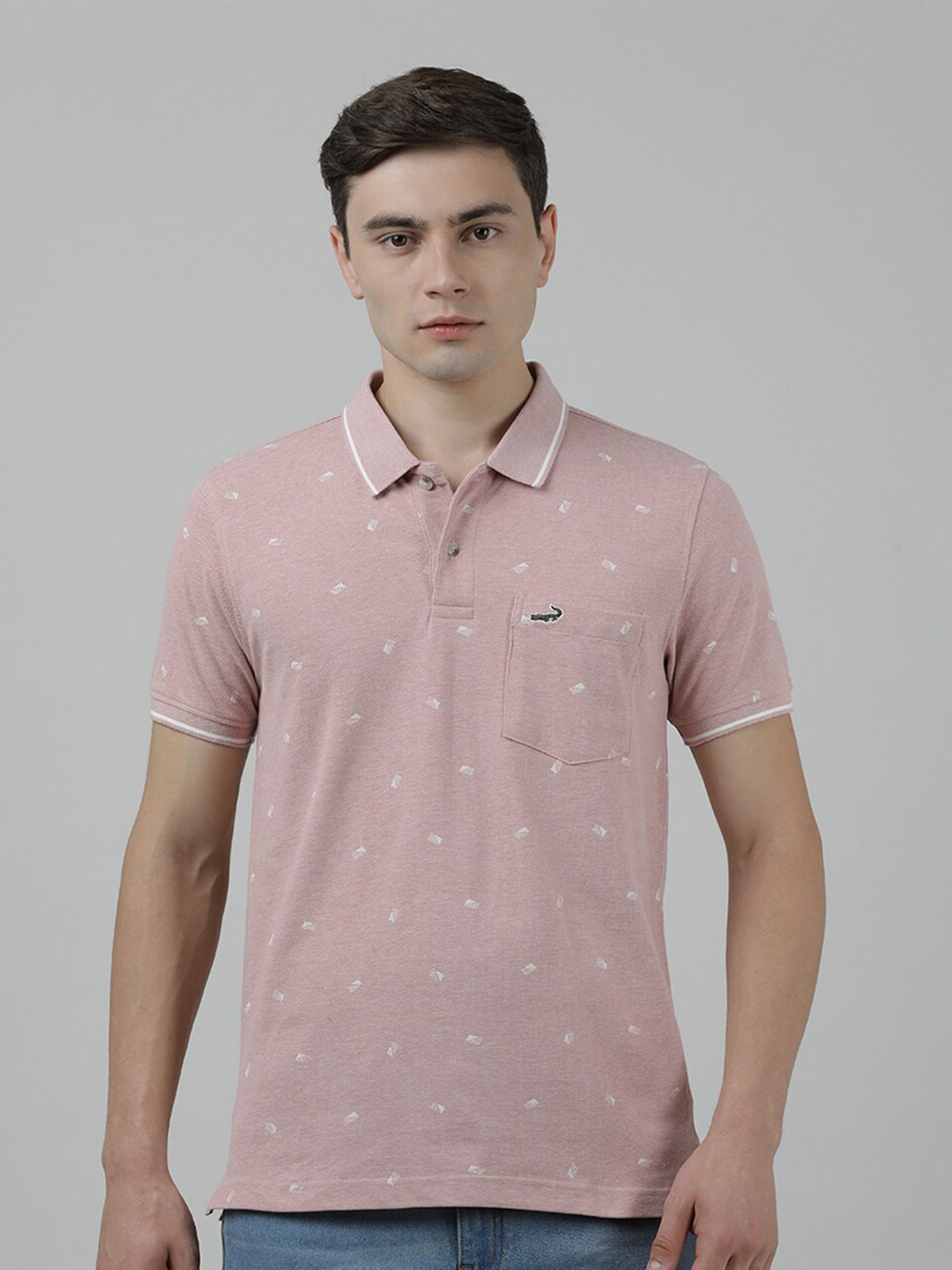 

Crocodile Polo Collar Pockets Slim Fit Cotton T-shirt, Pink
