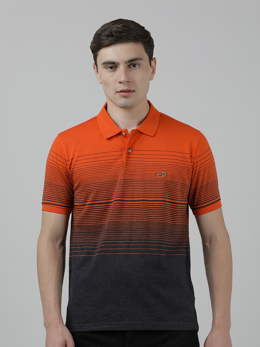 

Crocodile Polo Collar Colourblocked Slim Fit Cotton T-shirt, Rust