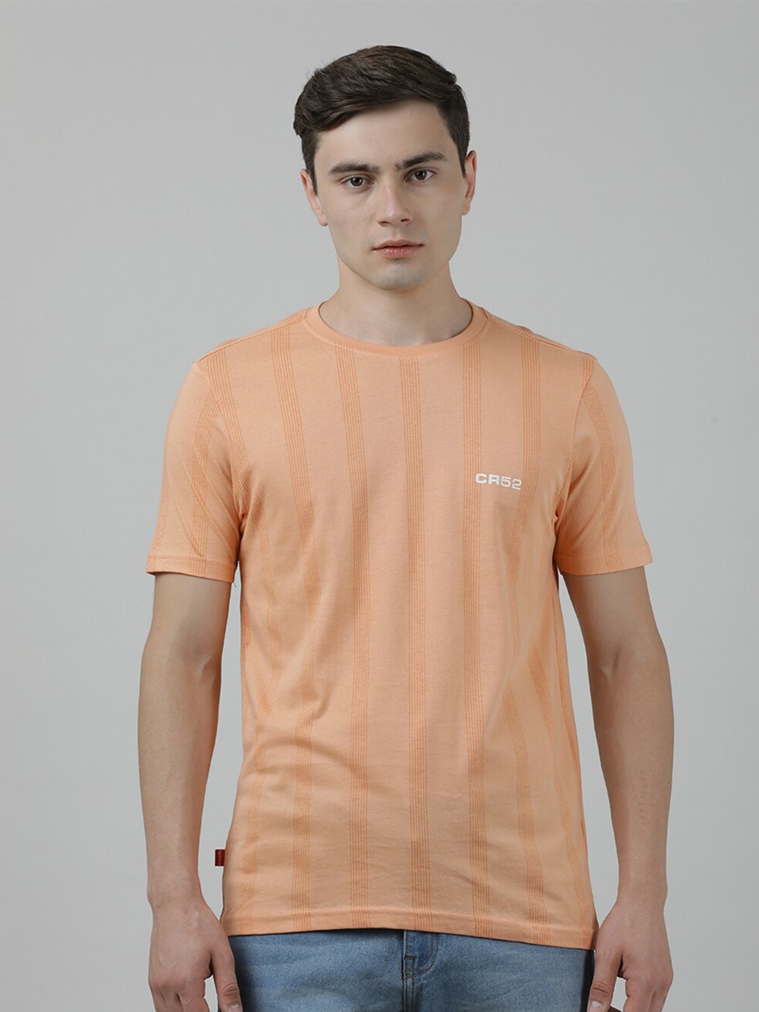 

Crocodile Striped Slim Fit Cotton T-shirt, Coral