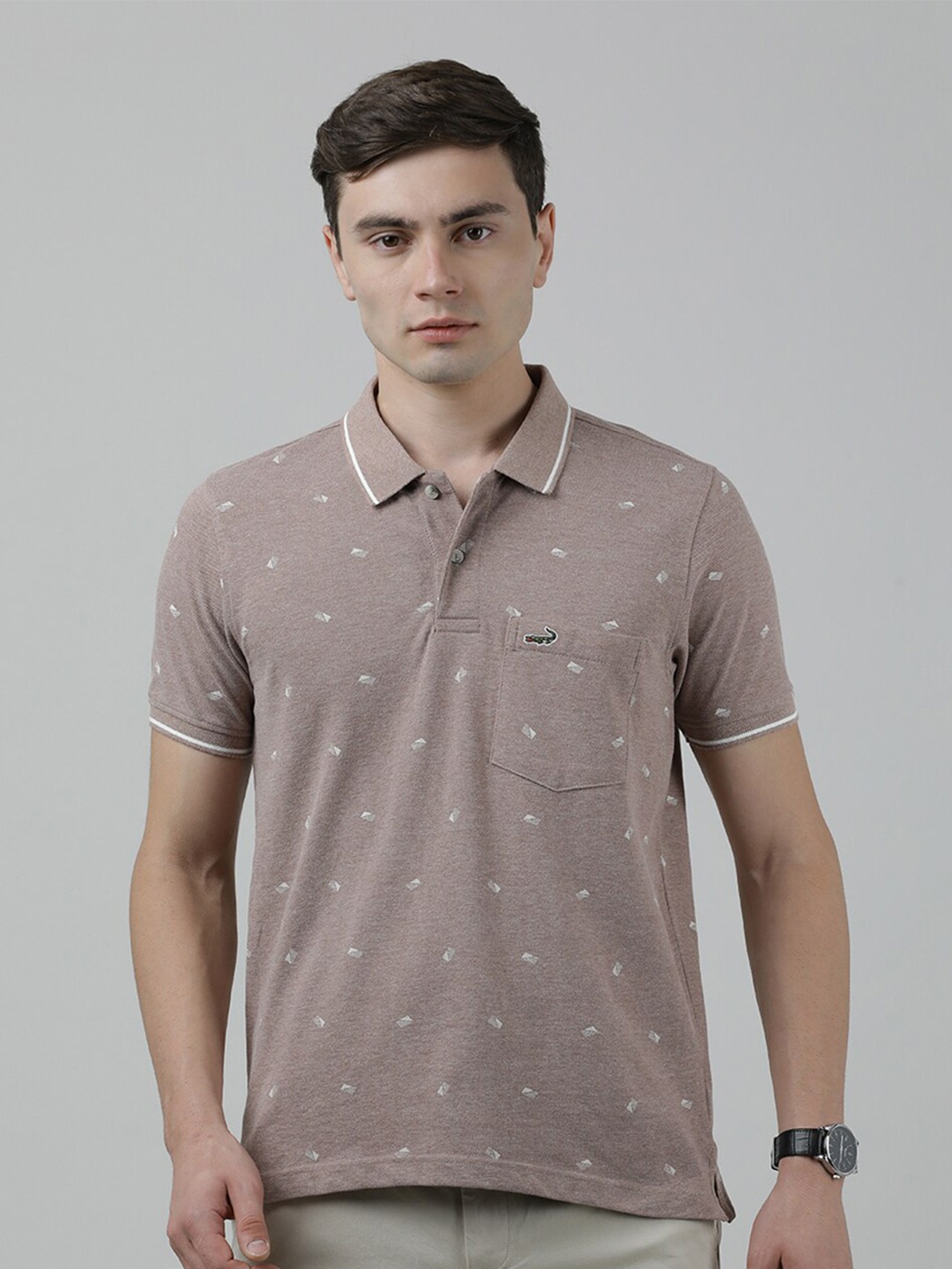 

Crocodile Polo Collar Pockets Slim Fit Cotton T-shirt, Brown