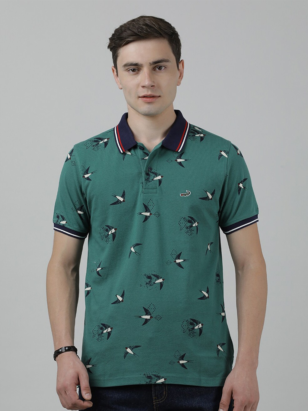 

Crocodile Conversational Printed Polo Collar Slim Fit Cotton T-shirt, Green