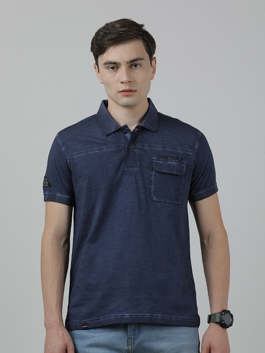 

Crocodile Polo Collar Slim Fit Cotton T-shirt, Navy blue