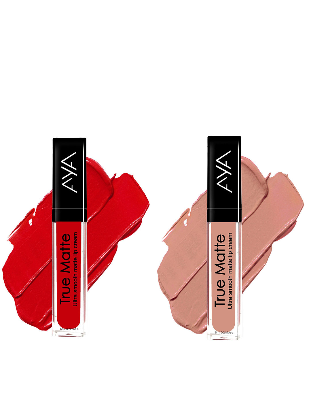 

AYA True Matte Set of 2 Matte Liquid Lipsticks - 6ml Each Brown Nude 03 & Blood Red 02