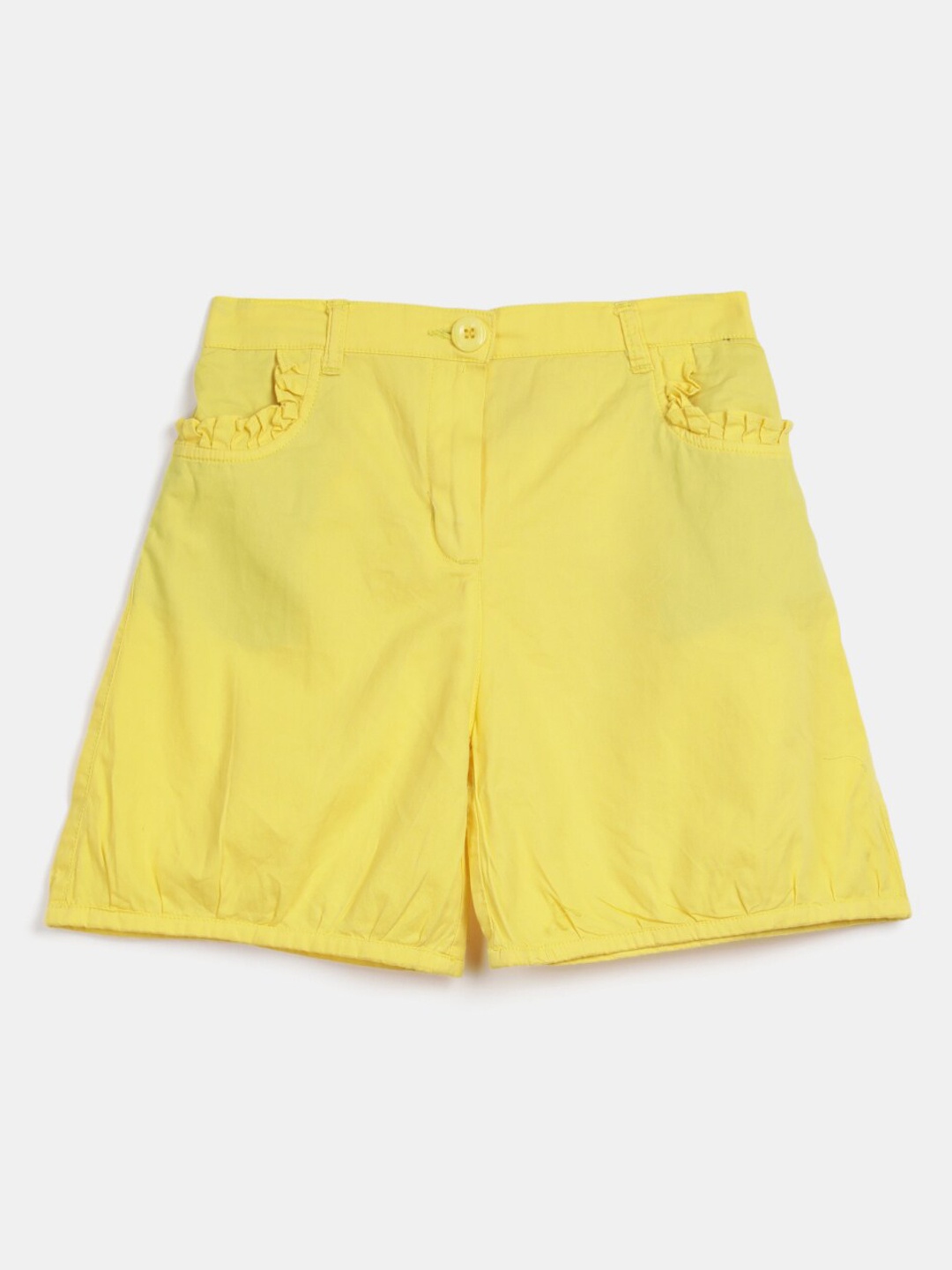 

V-Mart Girls Pleated Mid-Rise Above Knee Cotton Shorts, Yellow