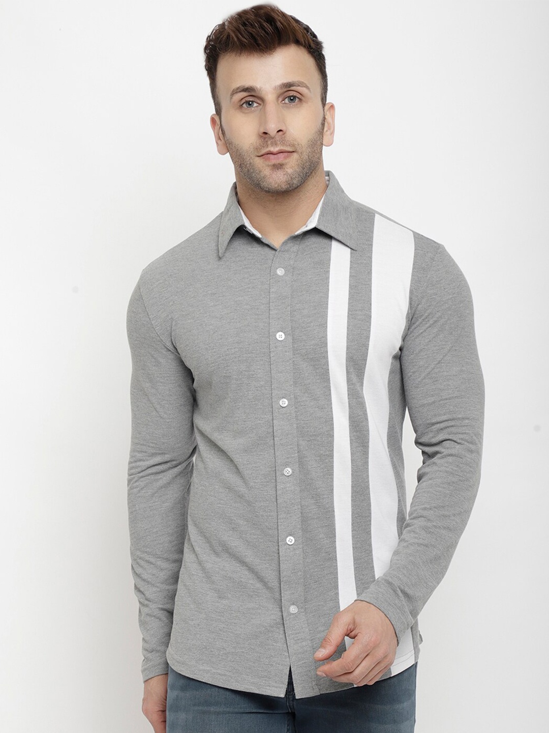 

PERFKT-U Smart Fit Vertical Striped Cotton Casual Shirt, Grey