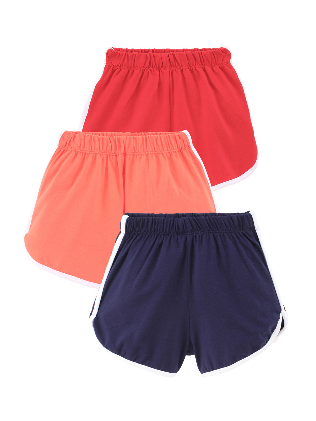 

CrayonFlakes Girls Pack of 3 Elasticated Cotton Shorts, Red