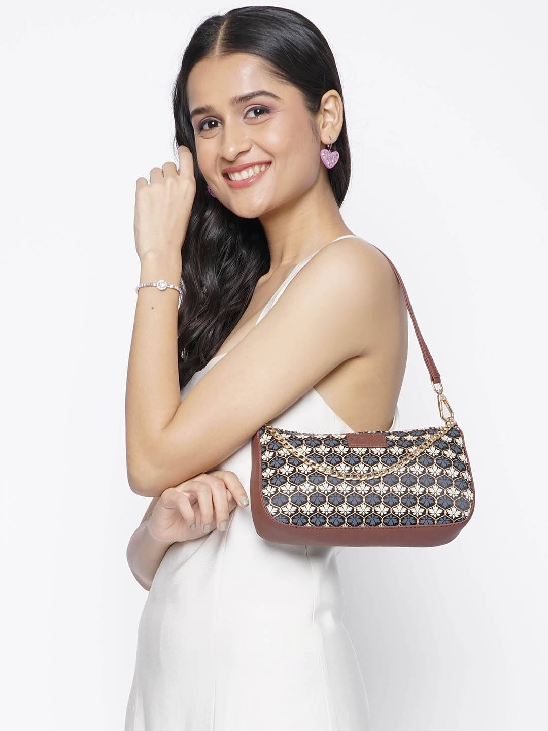 

ZOUK Printed Structured Shoulder Bag, Brown