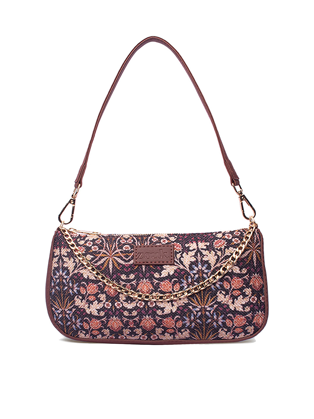 

ZOUK Floral Printed Half Moon Shoulder Bag, Navy blue