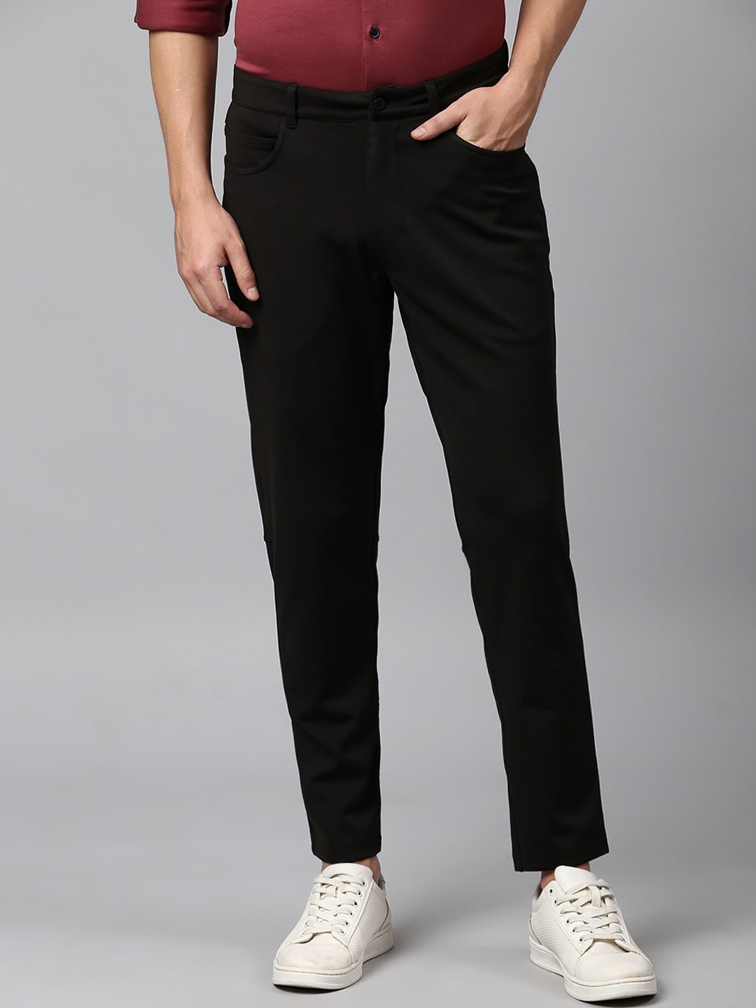 

Slowave Men Mid-Rise Plain Flat-Front Formal Trousers, Black
