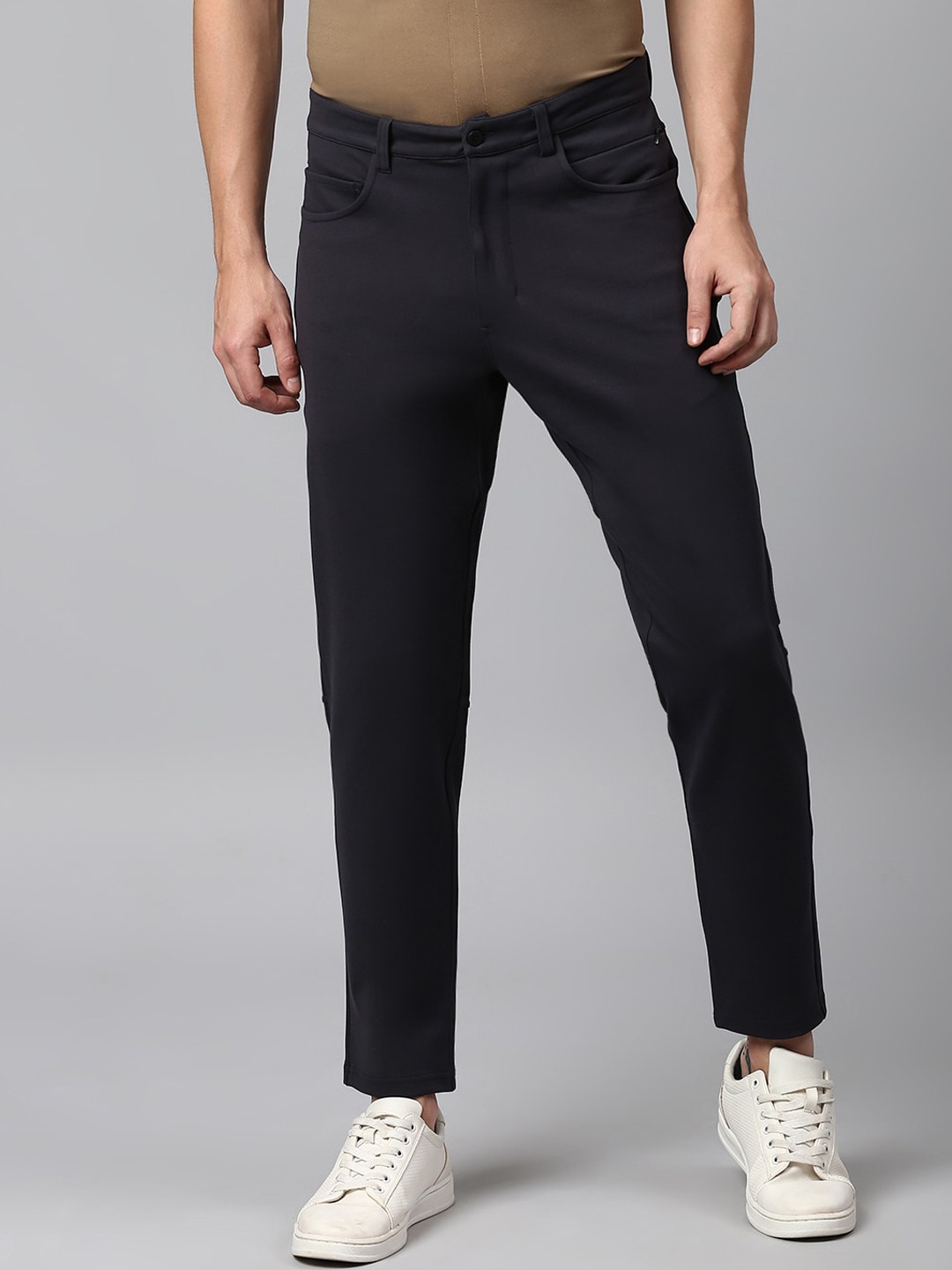 

Slowave Men Mid-Rise Plain Flat-Front Formal Trousers, Charcoal