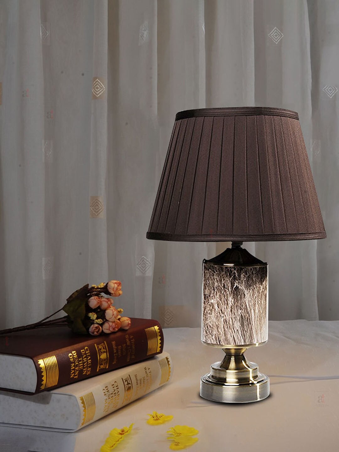 

Art Street Brown Textured Glass Antique Classic Table Lamp With Shade