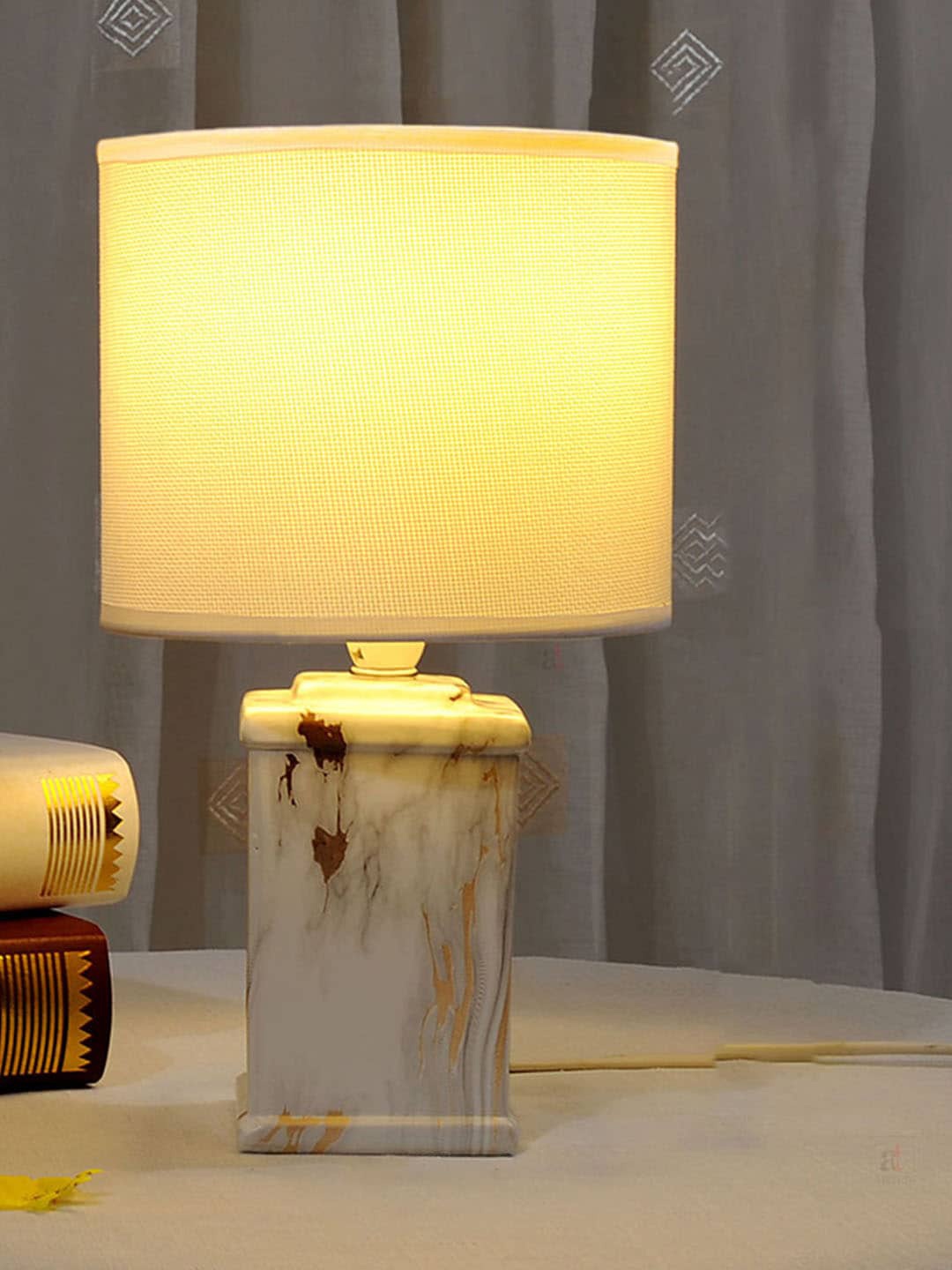 

Art Street White Twilight Marble Printed Table Lamp With Textured Shade