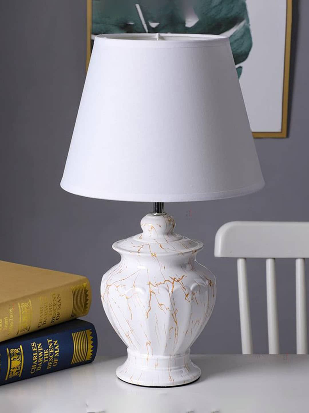 

Art Street White Textured Ceramic Pot Shaped Table Lamp With Shade