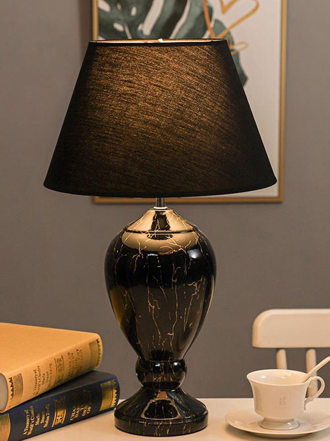 

Art Street Black Marble Design Ceramic Table Lamp With Shade