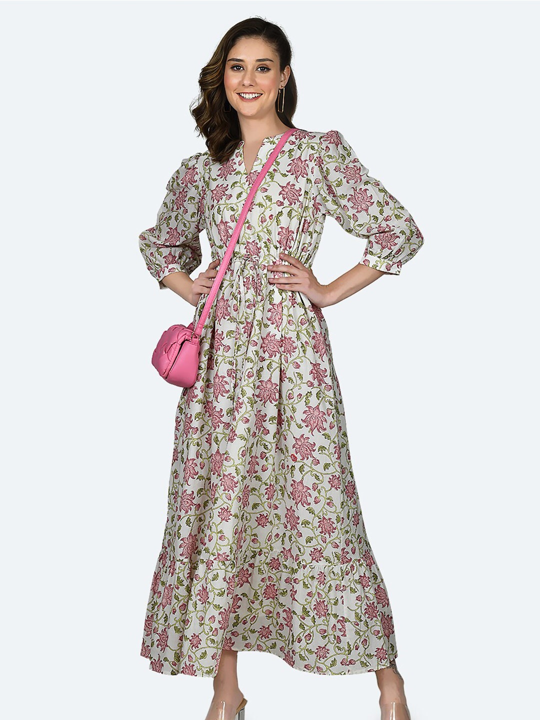 

Zink London Floral Printed Pure Cotton Maxi Dress, White